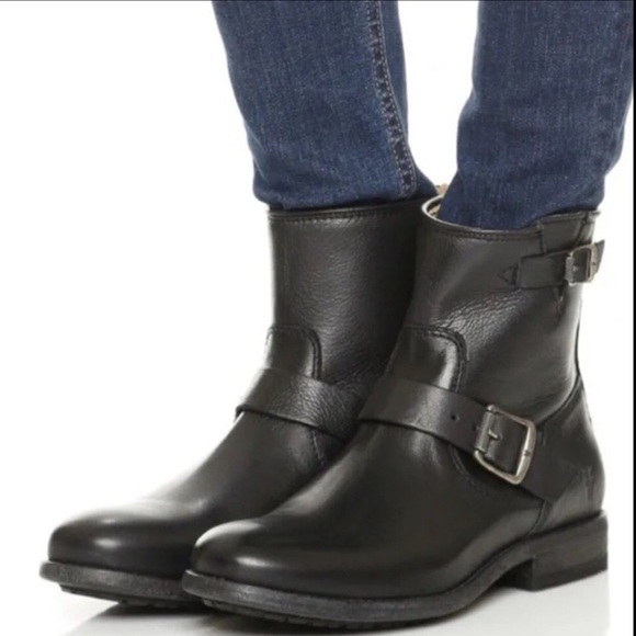 FRYE Tyler Engineer Boot Black Soft Italian Leather - Picture 1 of 4